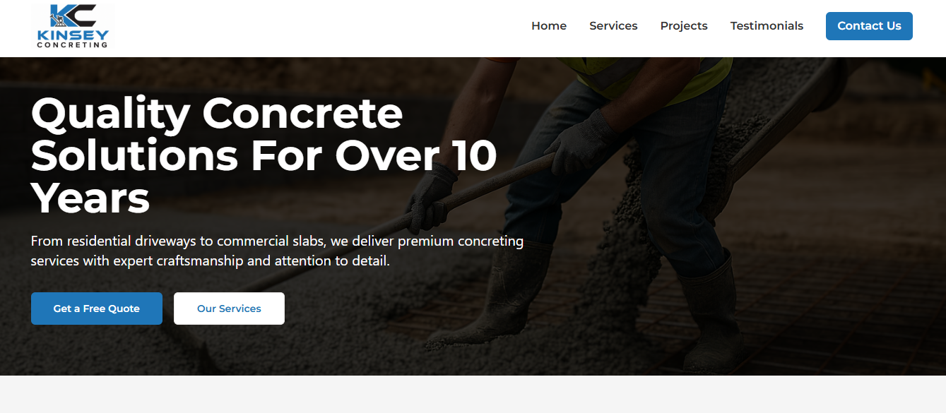 Kinsey Concreting website example